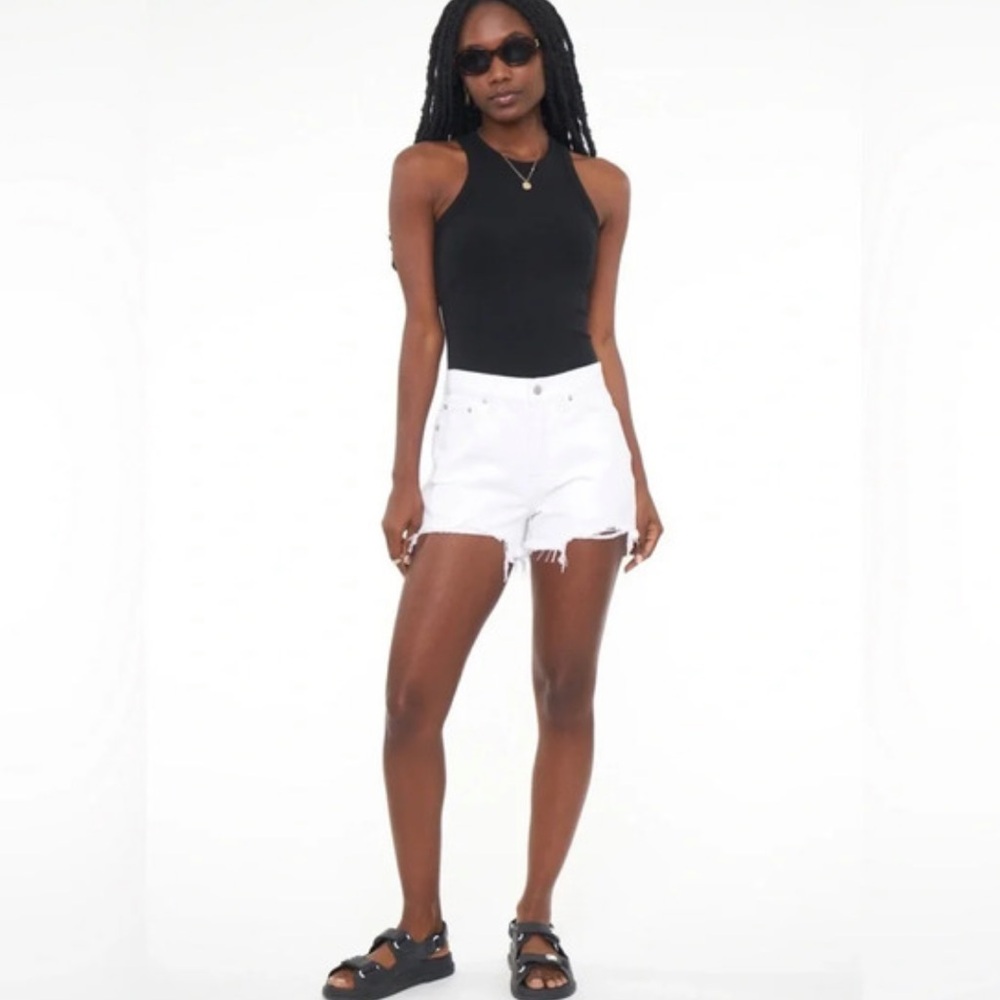 Pistola Nova Relaxed High Rise Cut-off Denim Jean Shorts 28 White Distressed